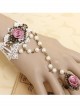 White Lace Retro Rose Lolita Bracelet And Finger Ring One Chain Set