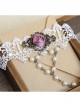 White Lace Retro Rose Lolita Bracelet And Finger Ring One Chain Set