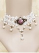 White Lace Retro Rose Pearls Lolita Necklace