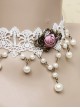 White Lace Retro Rose Pearls Lolita Necklace