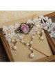 White Lace Retro Rose Pearls Lolita Necklace