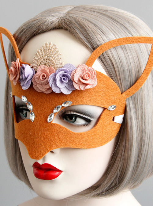 Orange Halloween Lace Flower Fox Half Face Mask