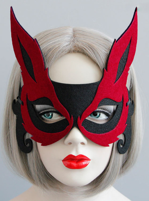 Fox Halloween Black And Red Half Face Mask