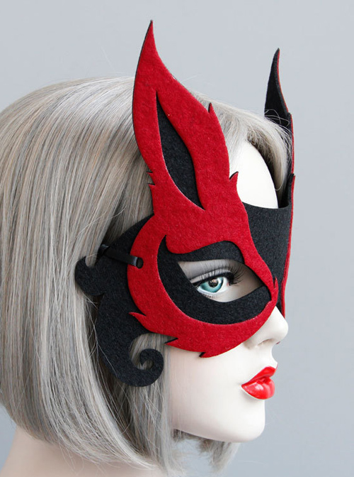 Fox Halloween Black And Red Half Face Mask