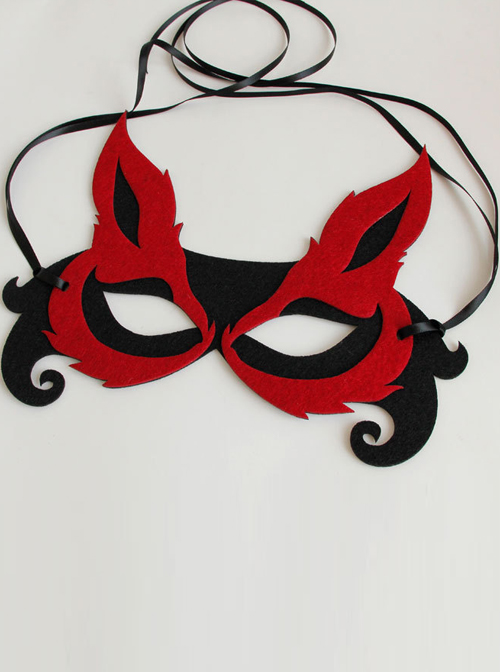 Fox Halloween Black And Red Half Face Mask