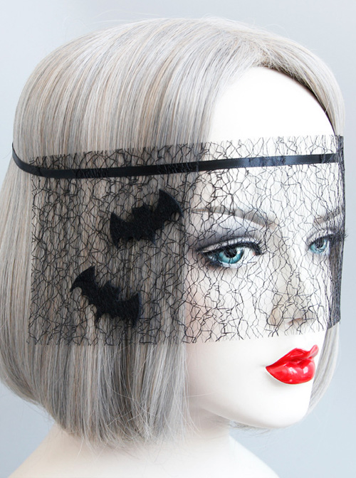 Halloween Black Bat Net Yarn Gothic Mask