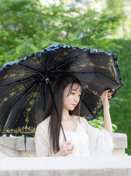 Starry Sky Gilding Classic Lolita Fold Vinyl Umbrella Clear Rain Dual-purpose