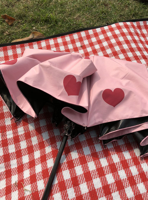 Pink Heart Pattern Sweet Lolita Fold Ultraviolet-proof Umbrella