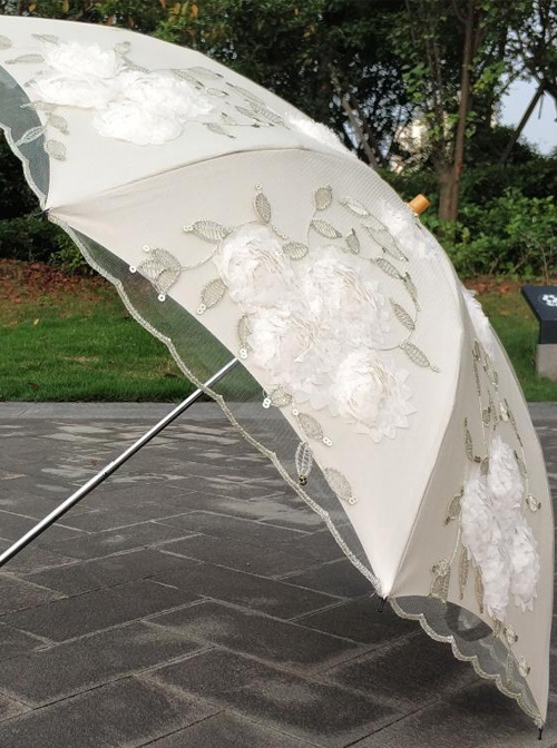 Elegant Lace Three-dimensional Embroidery Lolita Folding Ultraviolet-proof Umbrella