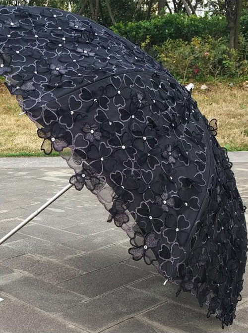 Three-dimensional Embroidery Lace Flower Sequins Classic Lolita Ultraviolet-proof Fold Umbrella