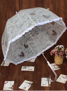 White Transparent Lace Printing Retro Lolita Automatic Long Handle Umbrella