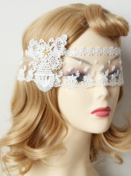 Elegant White Lace Butterfly Lolita Mask