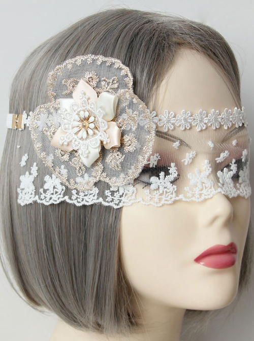 White Lace Flower Tulle Bride Lolita Mask