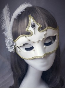 Elegant Gothic White Bead Chain Lolita Mask