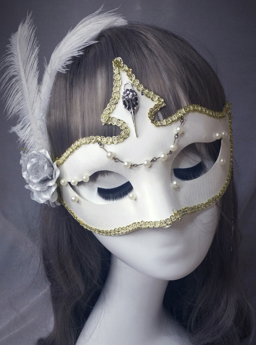 Elegant Gothic White Bead Chain Lolita Mask