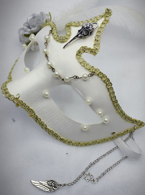 Elegant Gothic White Bead Chain Lolita Mask