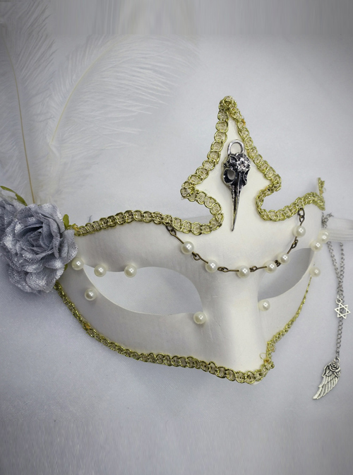 Elegant Gothic White Bead Chain Lolita Mask