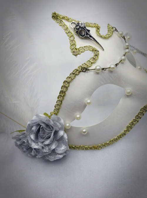 Elegant Gothic White Bead Chain Lolita Mask