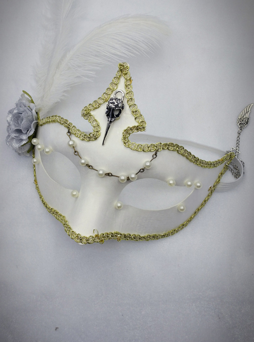 Elegant Gothic White Bead Chain Lolita Mask