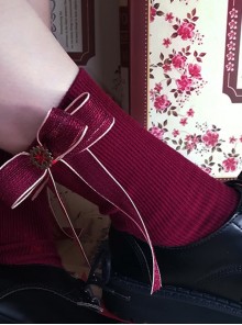 Red Bowknot Christmas Lolita Long Socks