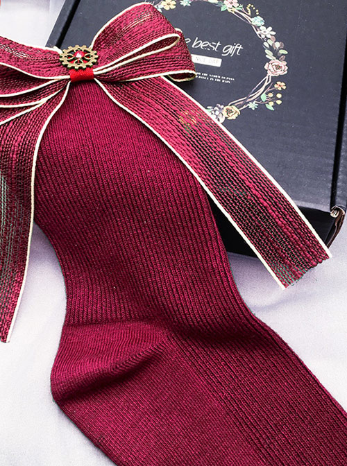 Red Bowknot Christmas Lolita Long Socks