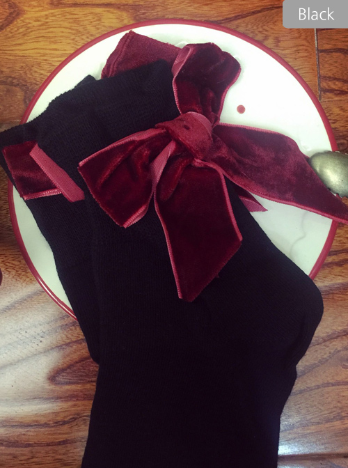 Retro Velvet Big Bowknot Lolita Short Socks