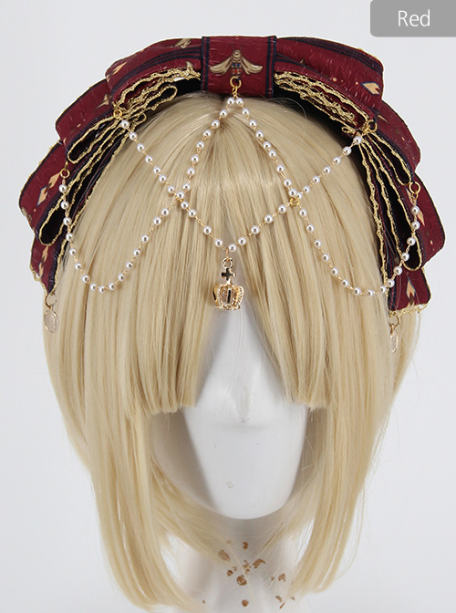 Fog-moon And Crown Series Bowknot Elegance KC Classic Lolita Headband With Detachable Pearl