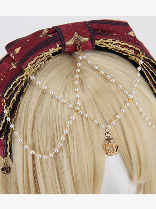 Fog-moon And Crown Series Bowknot Elegance KC Classic Lolita Headband With Detachable Pearl