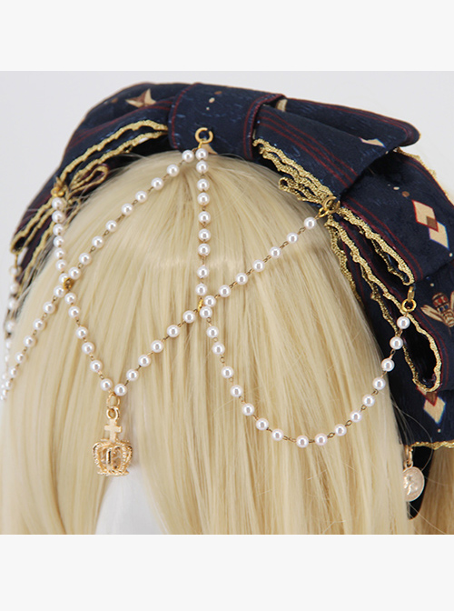 Fog-moon And Crown Series Bowknot Elegance KC Classic Lolita Headband With Detachable Pearl