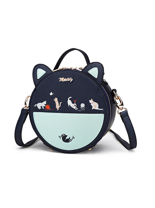 Cute Cat Embroidery Sweet Lolita Blue Shoulder Bag