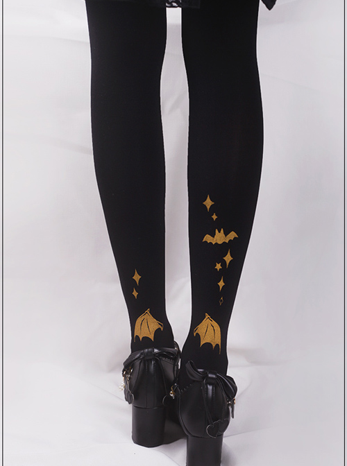 Rabbit's Halloween Series Golden Printing Black Gothic Lolita Pantyhose