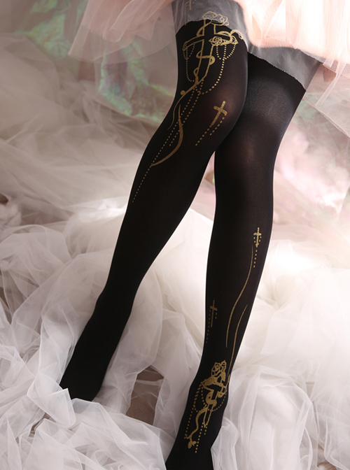 Retro Gilding Gothic Lolita Crucifix Pantyhose