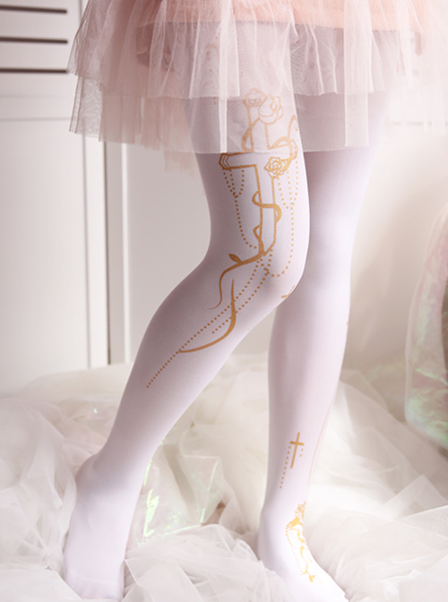 Retro Gilding Gothic Lolita Crucifix Pantyhose