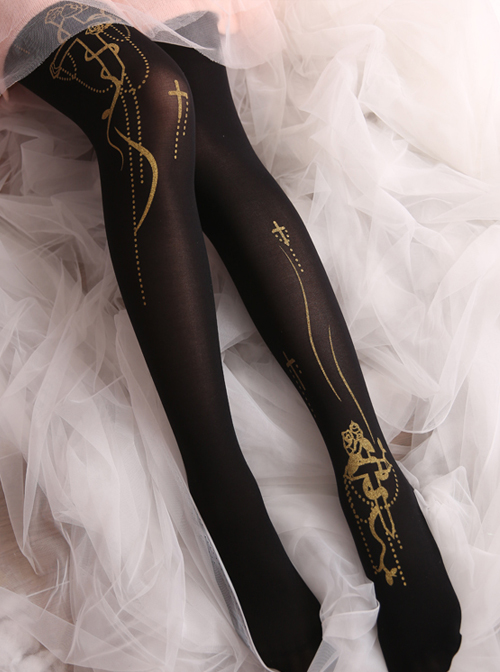 Retro Gilding Gothic Lolita Crucifix Pantyhose