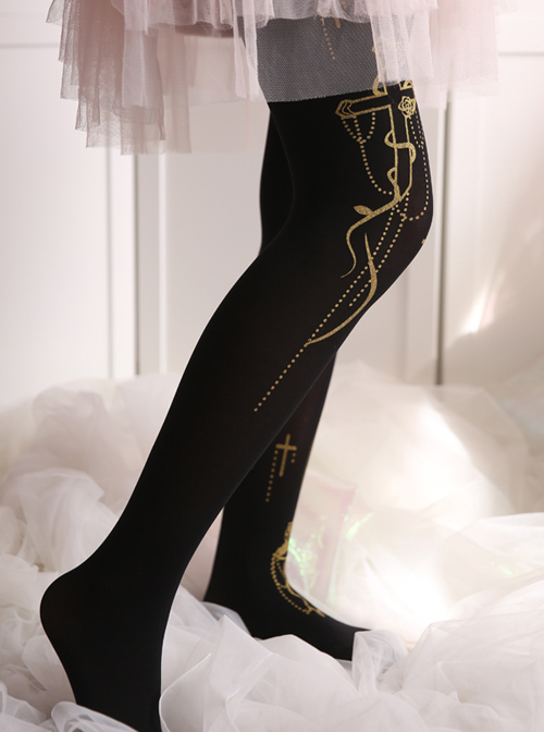 Retro Gilding Gothic Lolita Crucifix Pantyhose