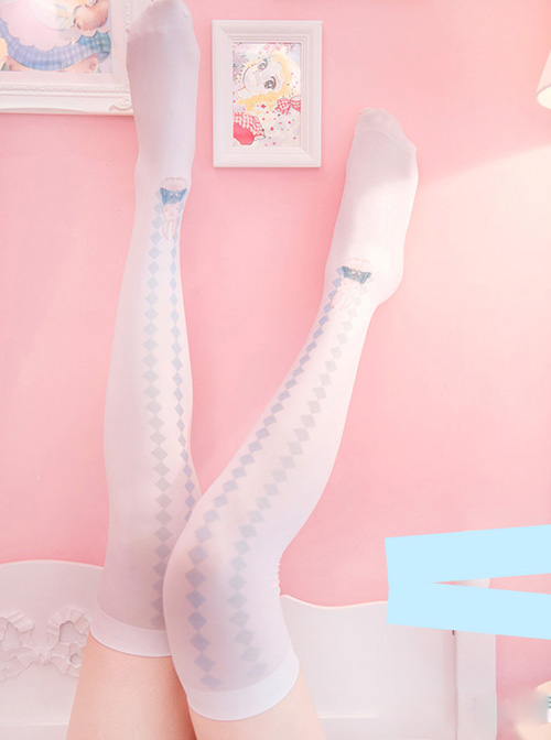 Cute Blue-white Rabbit Sweet Lolita Thigh Socks