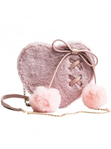 Love Heart-shape Cute Lace-up Plush Ball Sweet Lolita Shoulder Bag