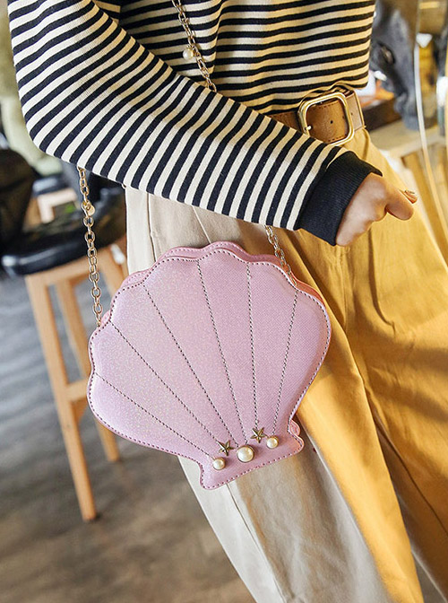 Cute Laser Seashell-shape Lolita Pearl Chain Shoulder Bag