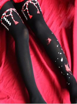 The Witch's Tears Series Butterfly Petal Printing 120D Classic Lolita Black Or White Pantyhose