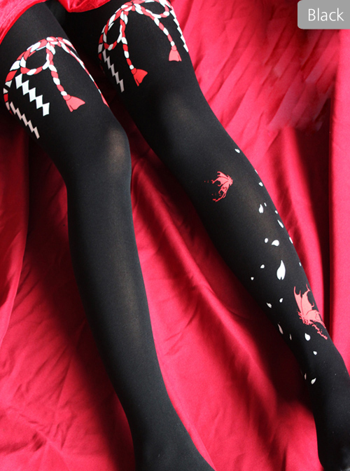 The Witch's Tears Series Butterfly Petal Printing 120D Classic Lolita Black Or White Pantyhose