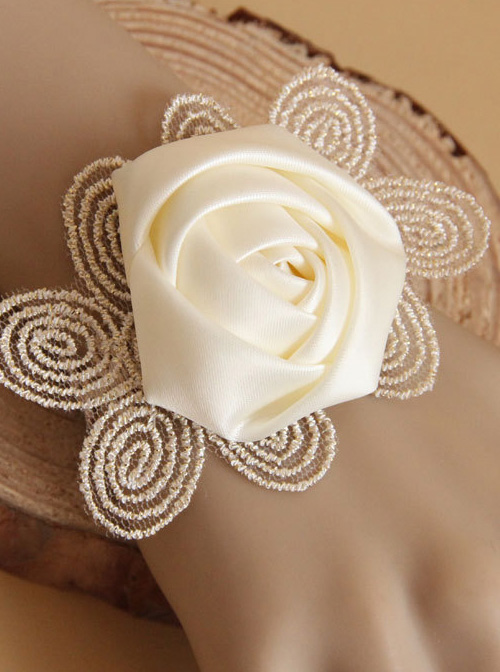 Retro White Rose Lace Bracelet