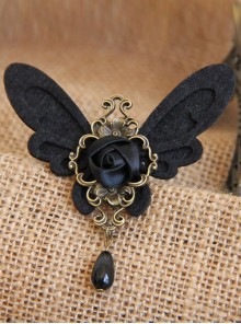 Black Retro Rose Butterfly Gothic Lolita Brooch