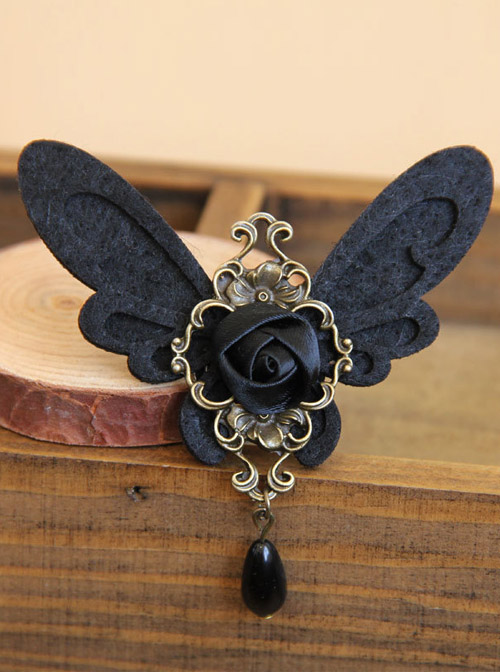 Black Retro Rose Butterfly Gothic Lolita Brooch
