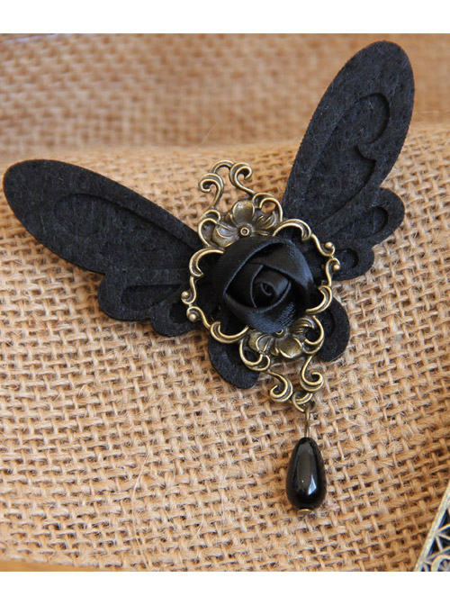 Black Retro Rose Butterfly Gothic Lolita Brooch