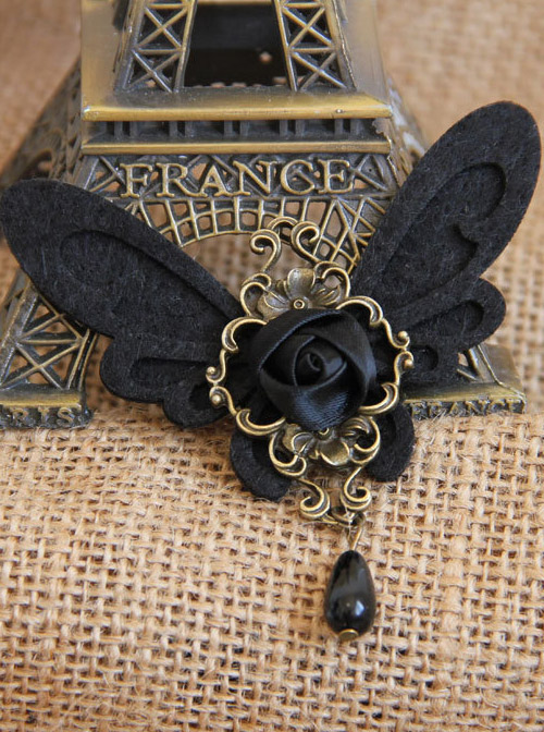 Black Retro Rose Butterfly Gothic Lolita Brooch