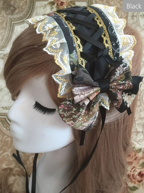 Ancient Castle Elf Printing Lace Bowknot Classic Lolita Hair Band