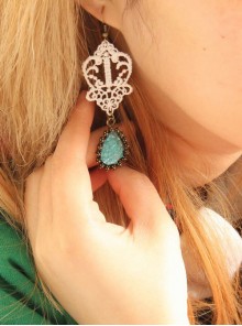 Court Style Vintage White Lace Green Pendant Earrings