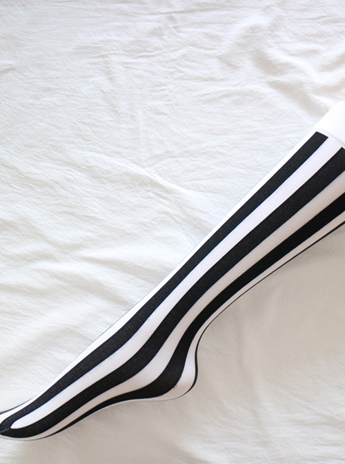 Black And White Vertical-stripes Lolita Mid stockings