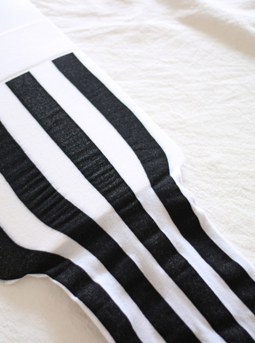 Black And White Vertical-stripes Lolita Mid stockings