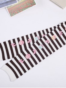 Cute Macaron Bowknot Printing Sweet Lolita Long Stockings